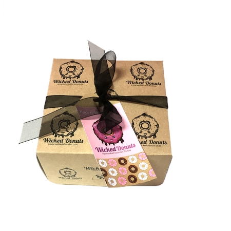 donut gift box with ribbon and tag